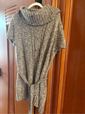 dressbarn Gray/Brown Marled Cowl Neck Short-Sleeve Sweater Tunic